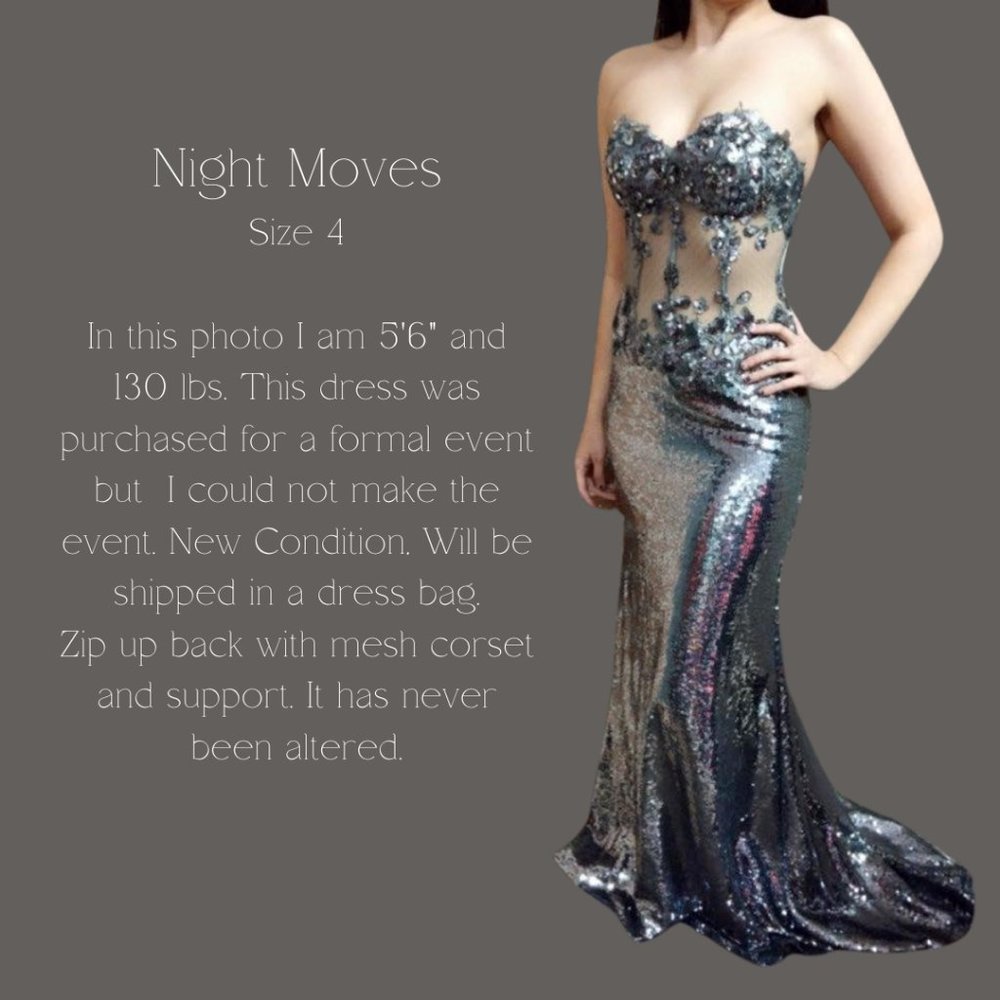 Night Moves Silver Gown or Prom Dress
